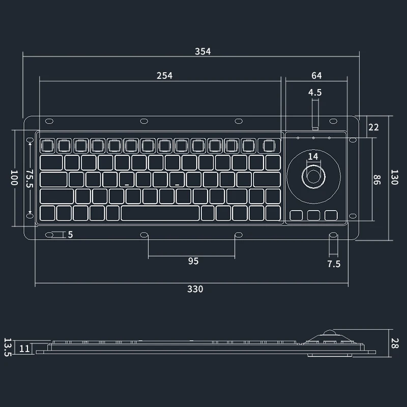 Integrated Wired Industrial Keyboard with Touchpad Mouse Inlaid Anti-Static Anti-Interference Magnetic Ring for Computer Office - 5