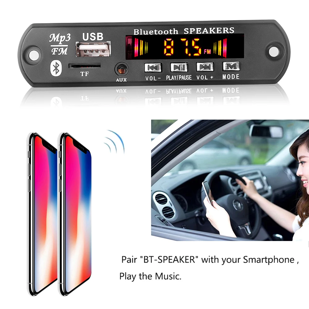 DC 5V 6W Amplifier DIY MP3 Decoder Board Bluetooth 5.0 Car MP3 Player USB Recording Module FM AUX Radio for Speaker Handsfree