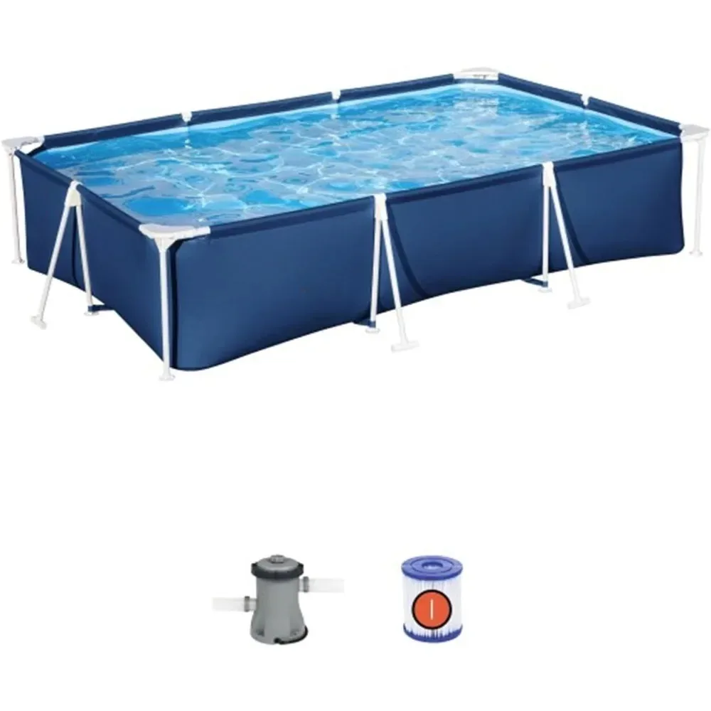 13ftX 6ft，11inX32in.Swimming Pool, Rectangular Steel Frame Above Ground Outdoor Backyard Swimming Pool Set