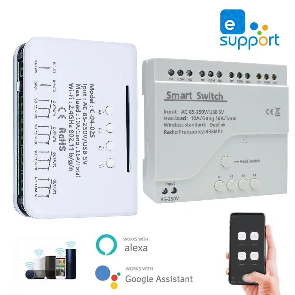 Ewelink wifi smare Vasúti váltó 1/2/4CH 7-32V 85-250V haza Automatizálás Modul Zárkózott vezérlő inching/self-locking számára alexa Google kereső haza