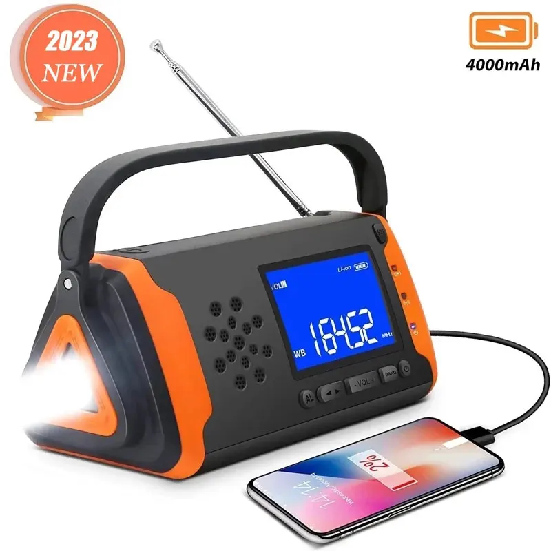 Radio Solar de tres bandas AM FM WB, linterna de emergencia portátil ...