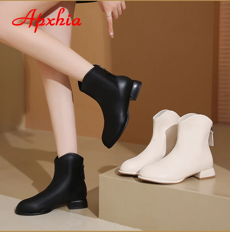Aphixta Hot Sale Back Zipper Fashion Women Ankle Boots Square Heel Pointed Toe Lady Footwear Shoes Women zapatos mujer 2024