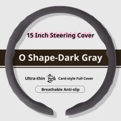 Ultra Thin Suede Car Steering Wheel Cover - Premium Interior Accessory (O Shape - Dark Gray)