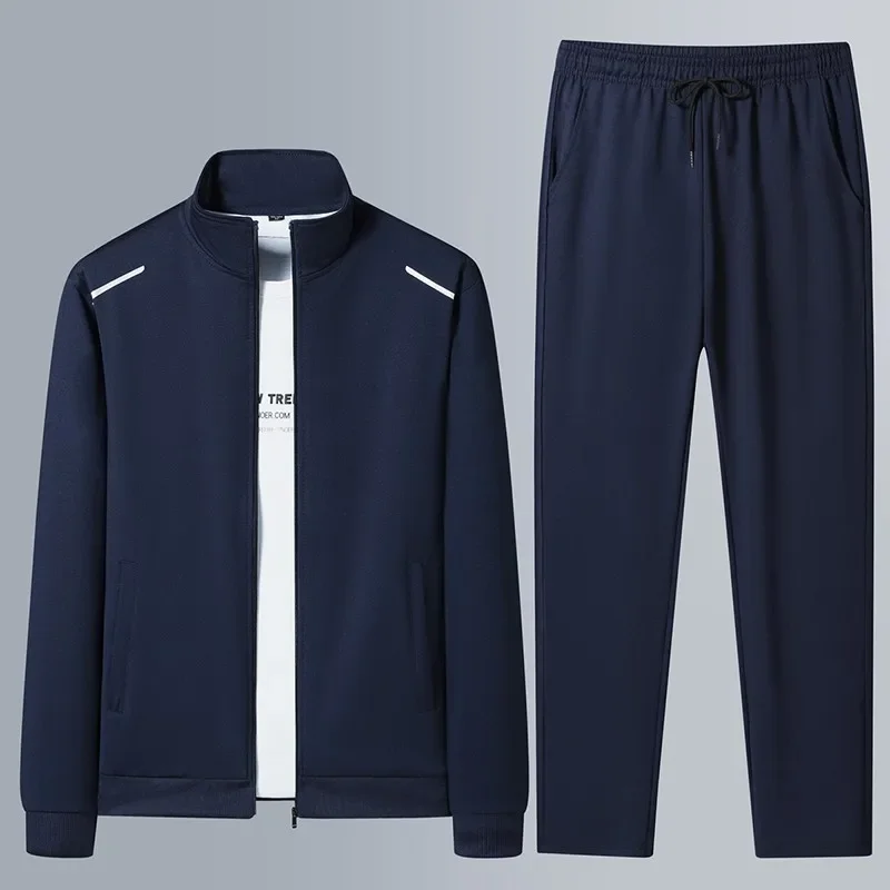 Men's Sportswear Set Casual Long Sleeve Stand Collar Jacket Spring Autumn New Style Middle Aged And Elderly Two Piece Set