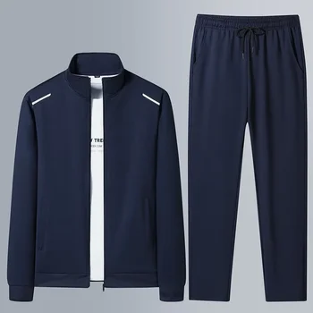 Men's Sportswear Set Casual Long Sleeve Stand Collar Jacket Spring Autumn New Style Middle Aged And Elderly Two Piece Set