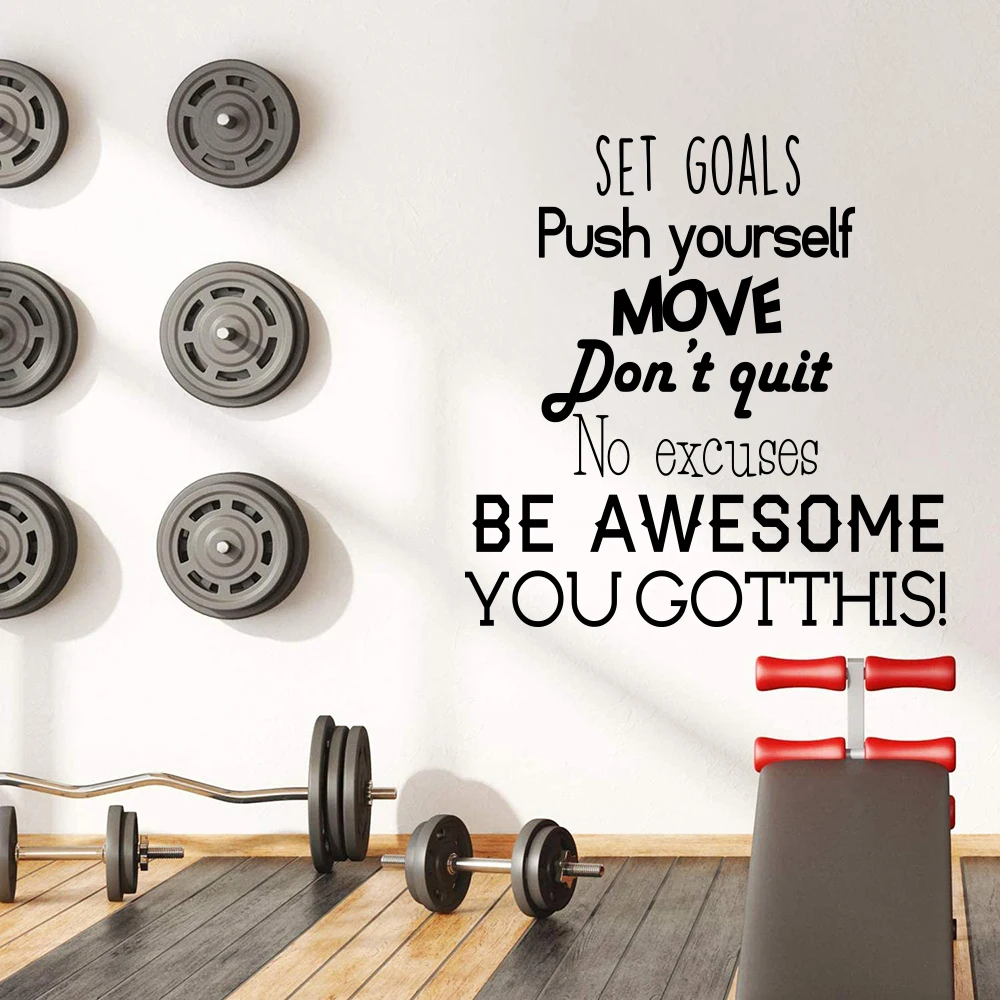 

Large Set Goals Push Yourself Don't Quit Gym Wall Sticker Office Fitness Crossfit Inspirational Motivational Quote Wall Decal