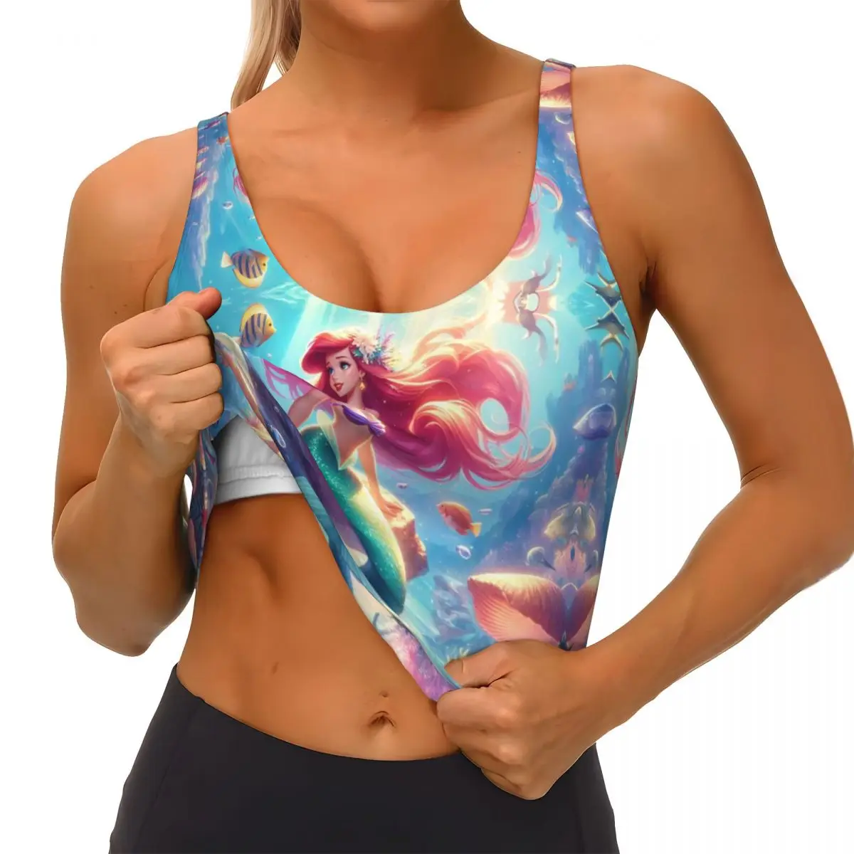 New Ariel Princess High Impact Sports Bras Women's Seamless Workout Yoga Crop Tank Tops