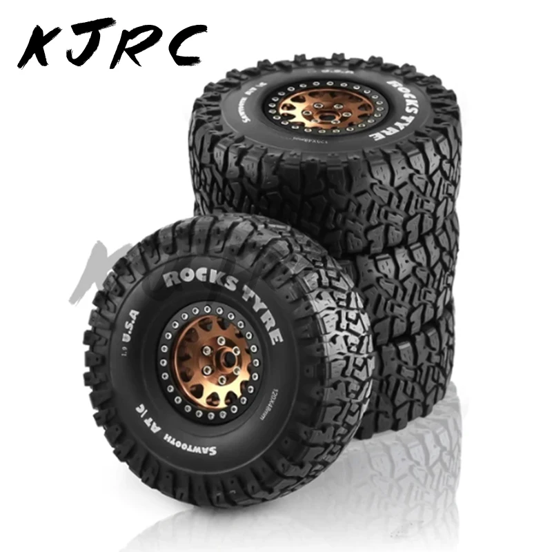 1/10 RC 크롤러 자동차, 금속 1.9 인치 비드락 휠 림 고무 타이어 세트, T..
