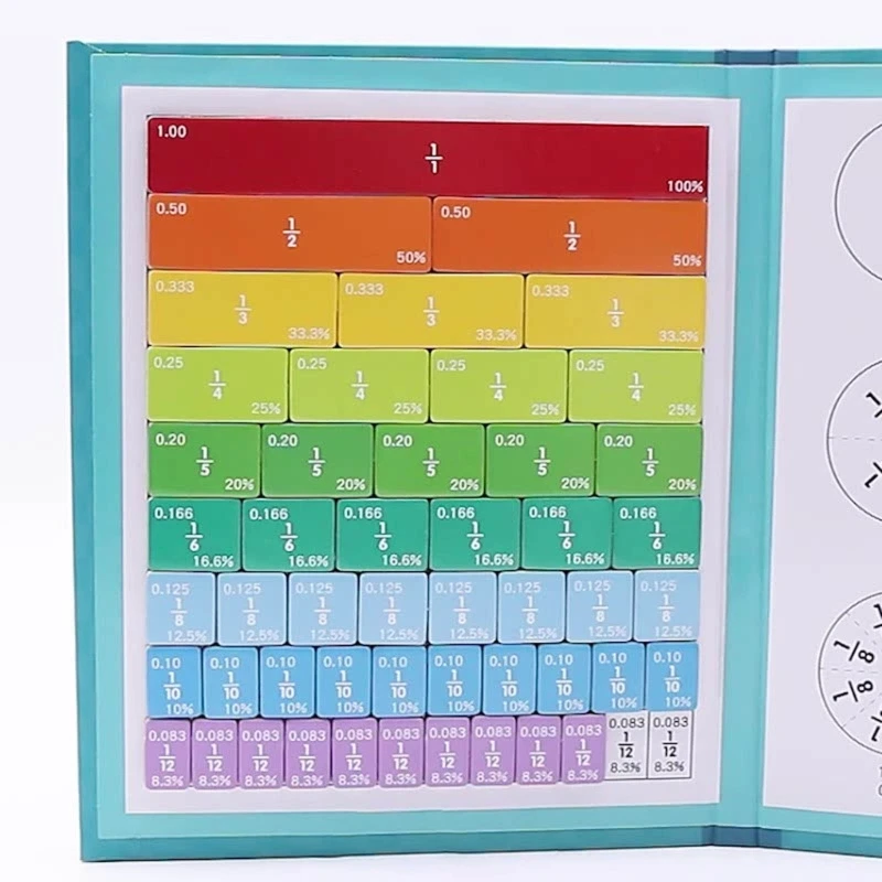 분수 타일 9 색 102 조각 자석 타일 연령 6+ 조기 수학 기술 어린이를위한 시각 보조 수학 교사 용품