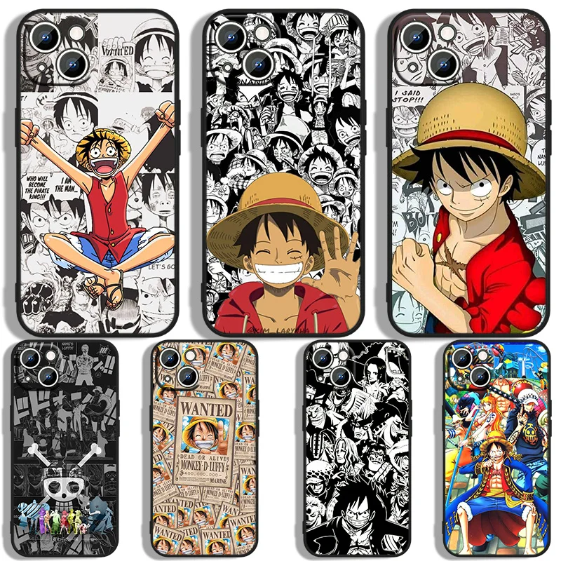 One Pieces Cute Boy D-Luffy Phone Case For Apple Iphone 11 12 13 14 Max Mini 5 6 7 8 S Se X Xr Xs Pro Plus Black Cover