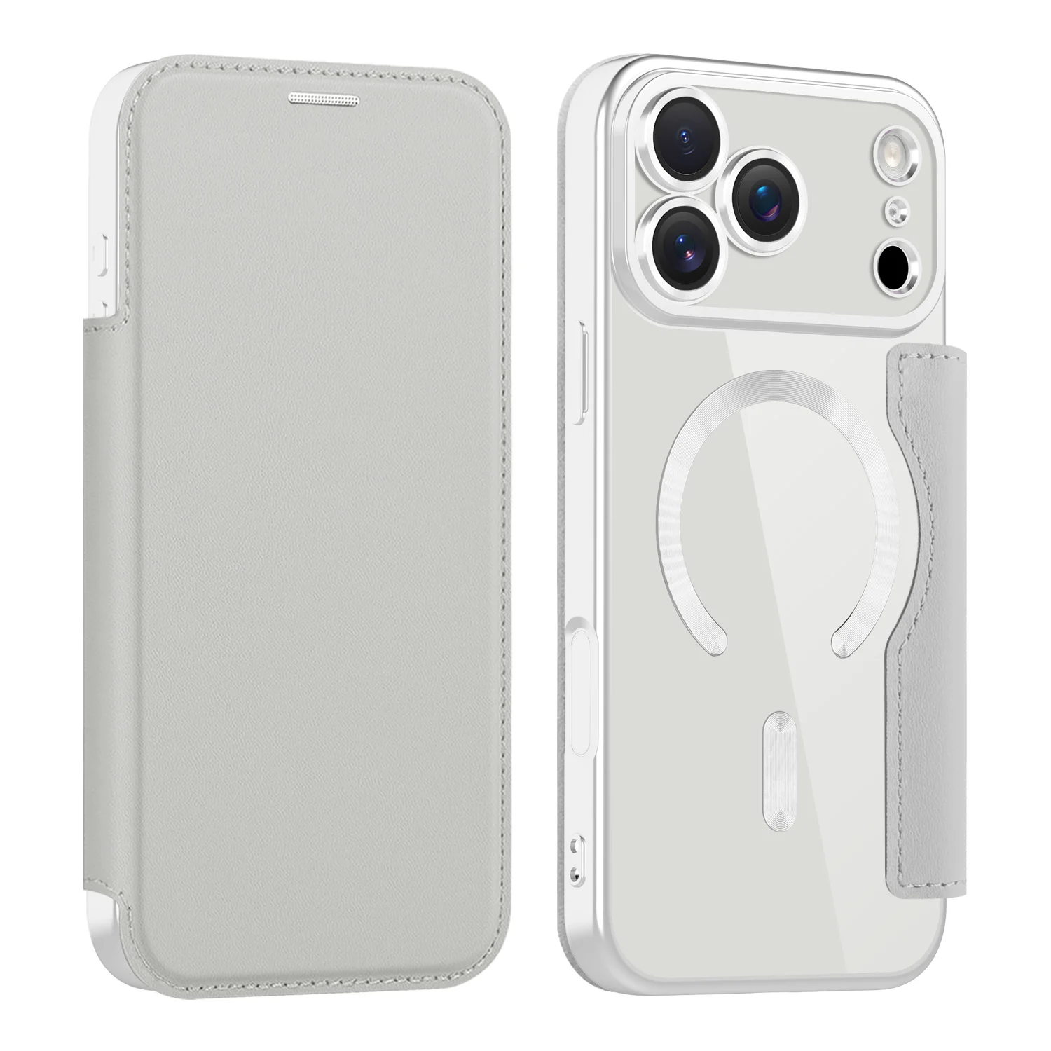 Leather Flip Case with Electroplated Finish and Magnetic Wireless Charging Capability
