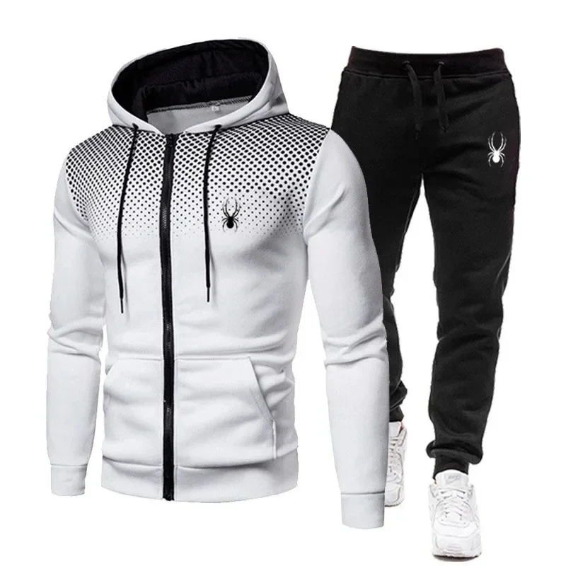 

Men's Tracksuit Hooded Zipper Jacket + Sweatpants Outfits Fashion 2 Piece Sets Autumn and Winter Male Workout Jogging Sports
