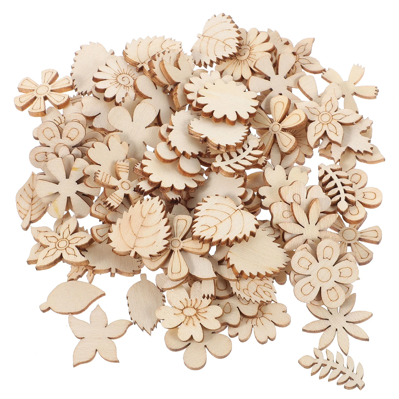 

200 Pcs DIY Graffiti Wood Chips Unfinished Cutout Wooden Shapes Flowers Slices Leaf Cutouts Leaves Carving