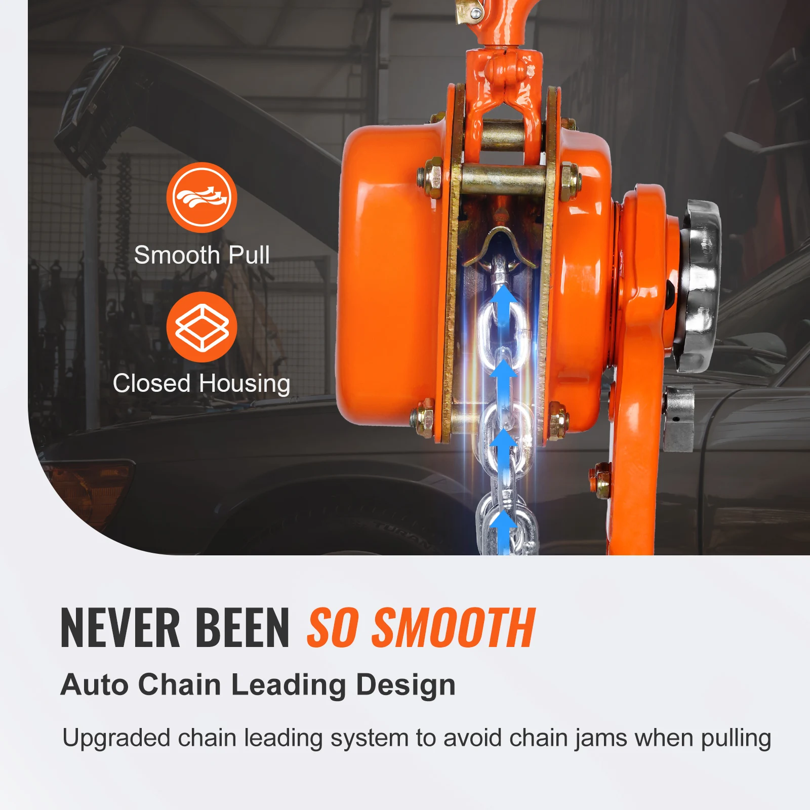VEVOR Manual Lever Chain Hoist 0.75/1.5/3/6Ton 10/20 FT G80 Galvanized Carbon Steel Auto Chain Leading Garage