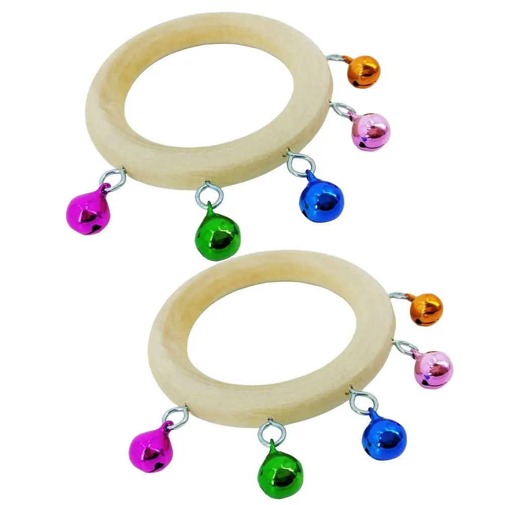 2 Pcs Natural Wood Circle Rattle Handheld Bells Early Education Tambourine Drum Percussion Maraca Toys Baby Musical Instruments