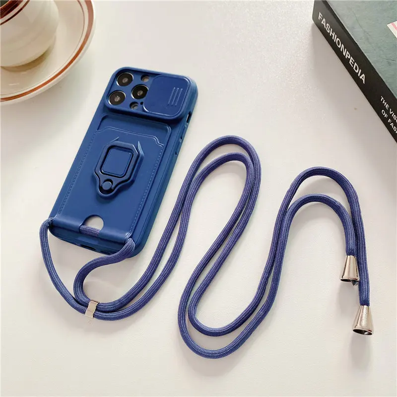 Crossbody Necklace Cord Lanyard Wallet Card Case For iPhone 13 Pro Max 12 11 8 7 Plus XR Xs X SE 20 Ring Holder Stand Soft Cover iphone se silicone case