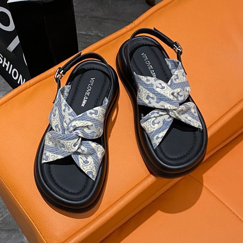 

Сандалии на платформе для маффинов, однолинейные сандалии с пряжкой, римские сандалии