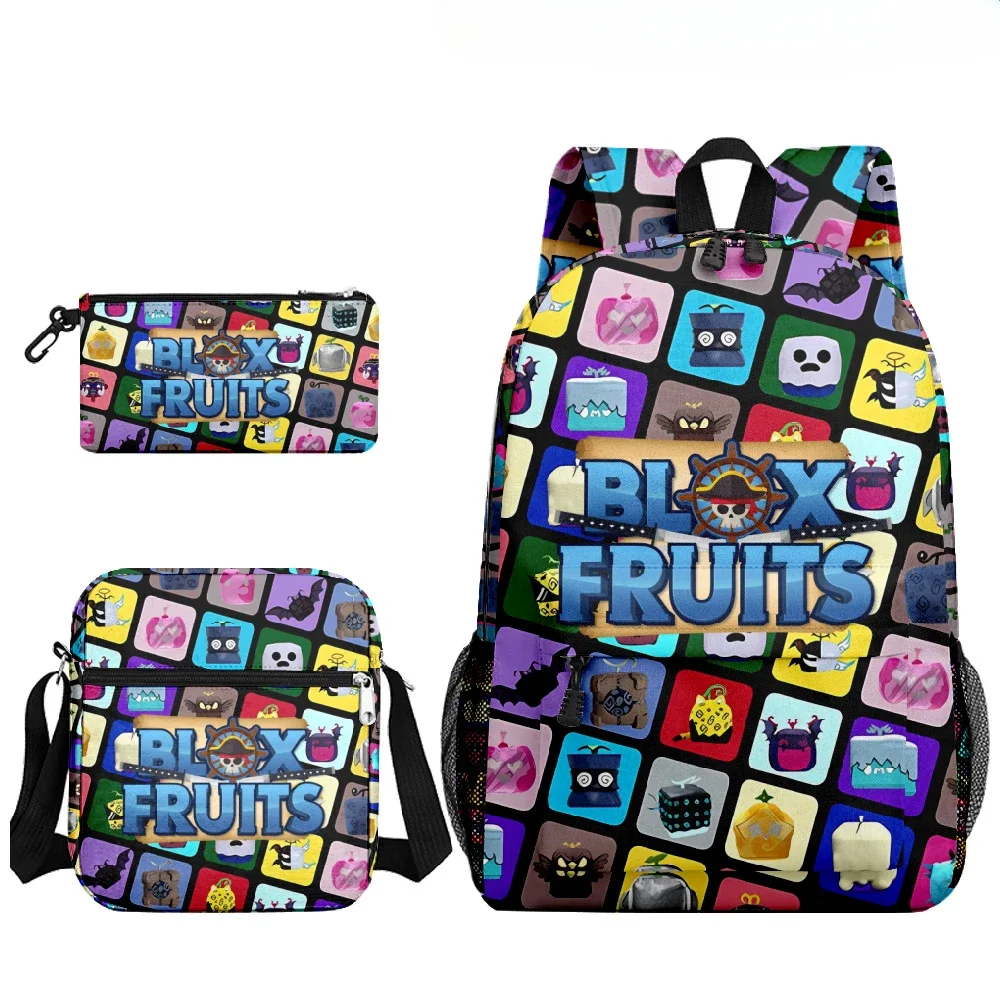 Roblox Animation Cartoon Game Blox Fruits Printing Casual Simple Backpack School Bag Astuccio A Tracolla Set Di Tre Pezzi