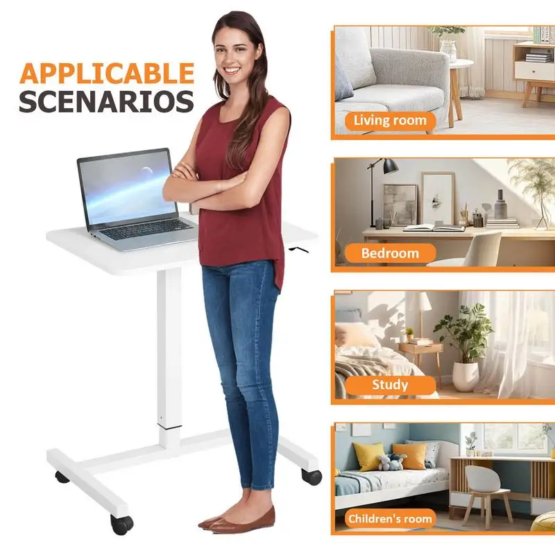 Laptop Desk With Wheels Adjustable Pneumatic Lift Table Portable Computer Workstations Sit Stand Desk For Home Study