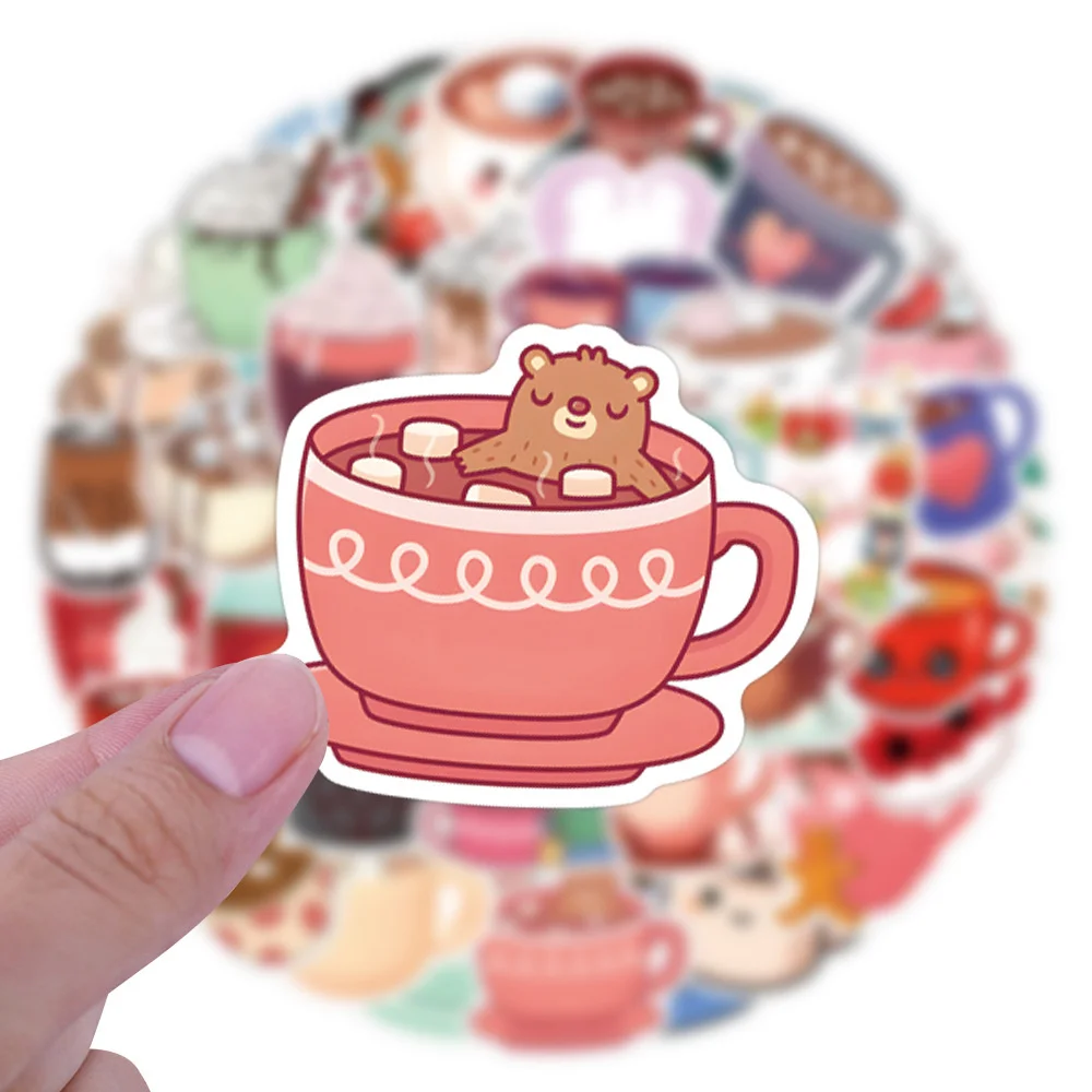 Coffee Hot Cocoa Stickers 55pcs For Phone Case Suitcase Ipad Guitar Laptop DIY Craft Supplies Cute Sticker Vintage