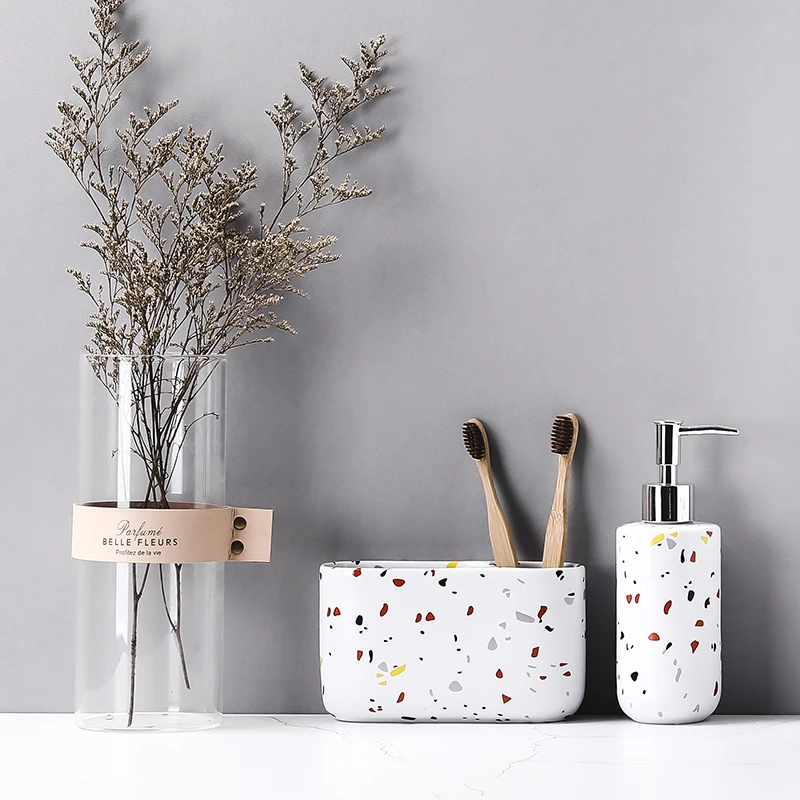 Bathroom Decoration Accessories Creative Terrazzo Ceramic Mouthwash Cup Toothbrush Socket Bathroom Toiletries Supplies