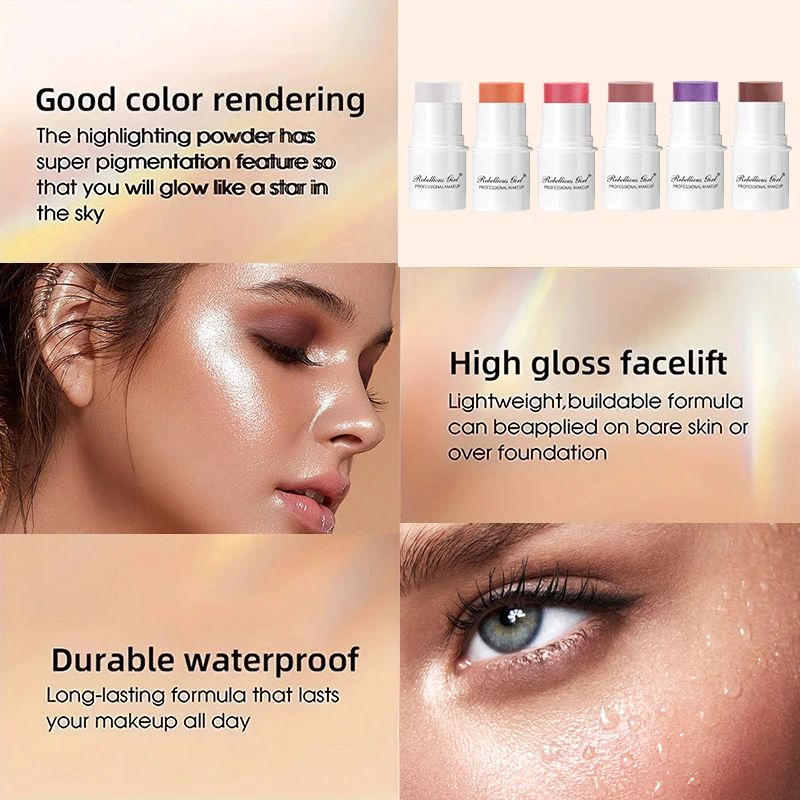 Matte Glitter Face Blusher Stick high gloss Cheek Eye Blush Highlighter Contour Stick Rouge Blush Stick cosmetics Female Makeup 5