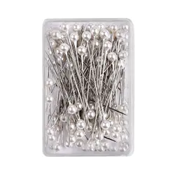 Colorful Pearl Head Pins - 100 Pcs Box for Dressmaking & DIY Sewing Projects (White - 2box)