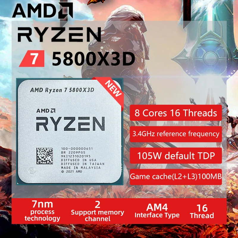 AMD Ryzen 7 5800X3D R7 5800X3D 3.4 GHz 8-Core 16-Thread CPU Processor 7NM  L3=96M 100-000000651 Socket AM4