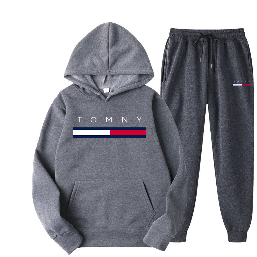 thumbnail image 1 of Conjunto de ropa deportiva para hombre y mujer, sudadera con capucha y pantalones con cordón, ropa deportiva de otoño, 2 piezas, 1 of 5