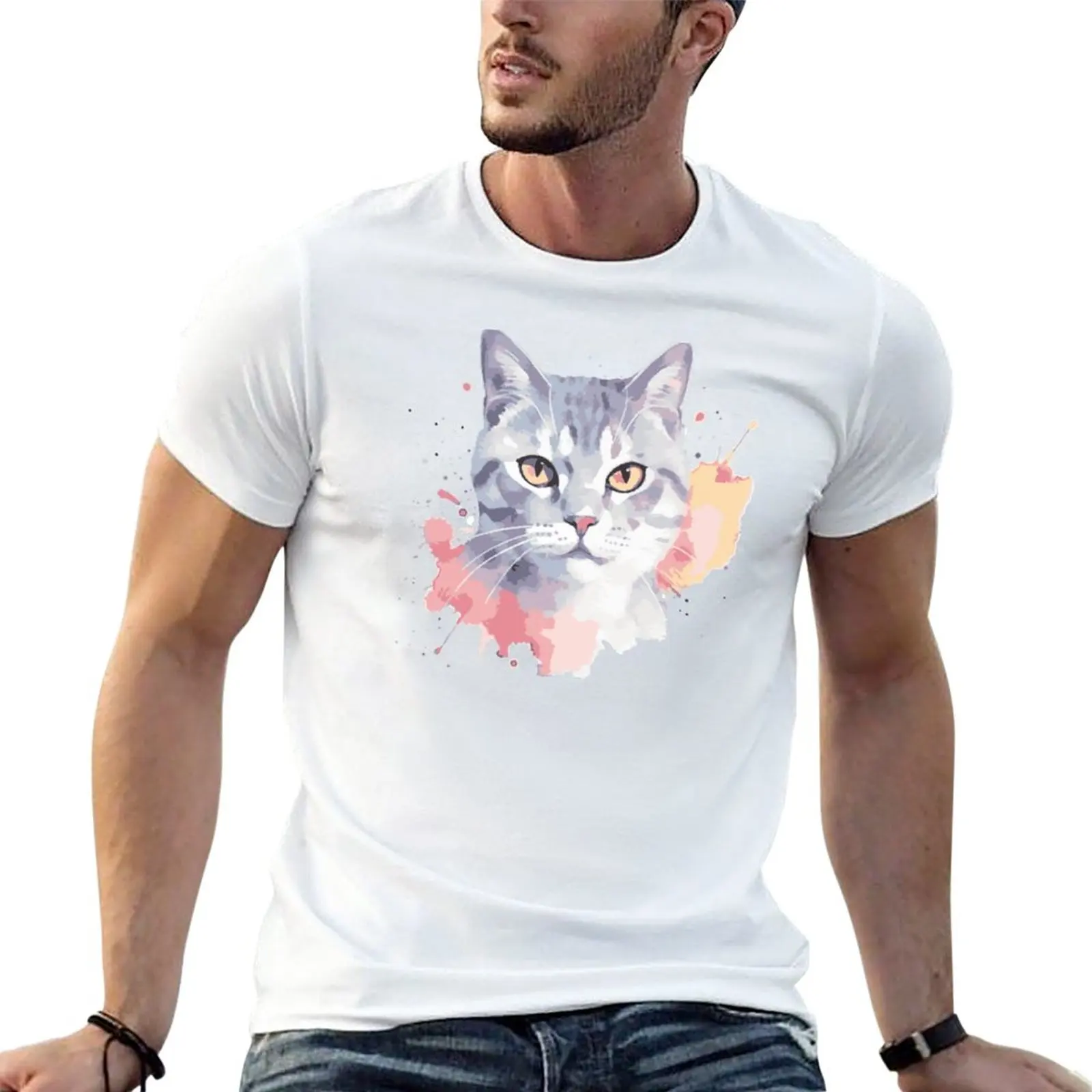 

American Shorthair Portrait with Pastel Background T-Shirt boys t shirts T-shirt short t shirts for men graphic