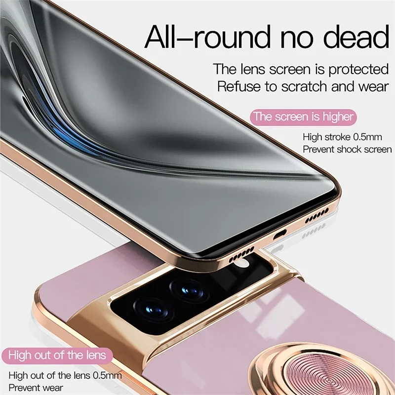 Luxury Plating Silicone Shockproof Phone Case with Metal Ring Magnetic Holder Stand