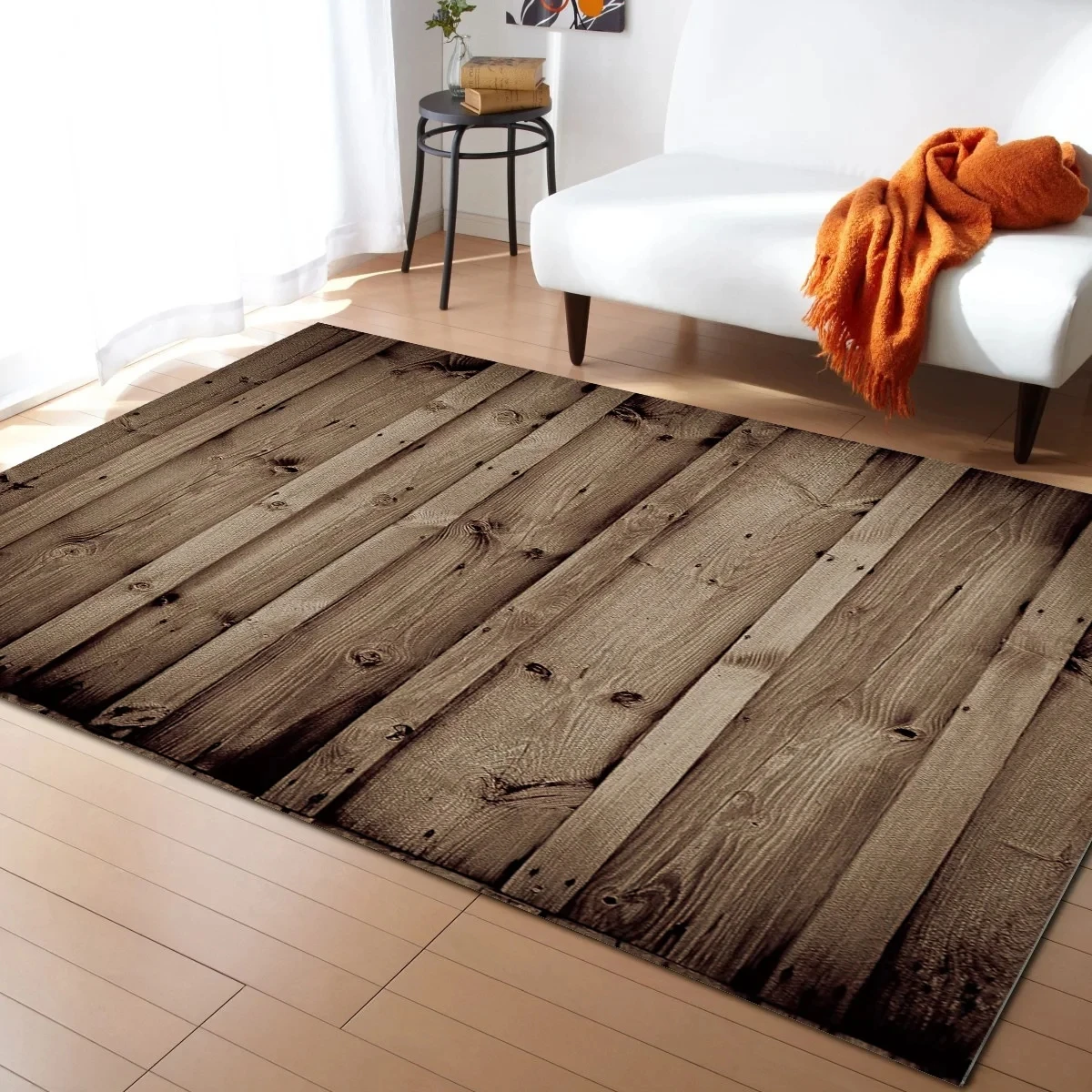 

Vintage Brown Wood Board Carpet for Living Room Home Decor Kitchen Hallway Balcony Rugs Children's Room Anti-slip Floor Mat