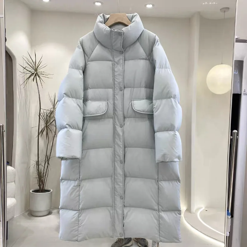 

Down jacket women's mid length knee length stand up collar 2023 new fashion Korean stand up collar slimming winter thickened