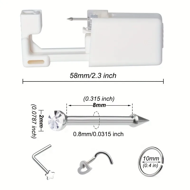 Disposable Ear Nose Piercing Jewelry Kit With Heart Star Replacement Nose Rings Studs