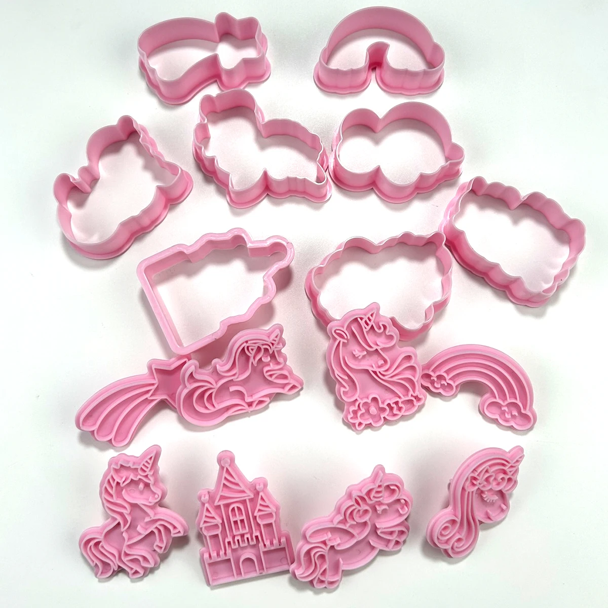 Cookies Cutter Unicorn Dough Stamp Plastic 3D Cartoon Pressable Biscuit Mold 8 pieces