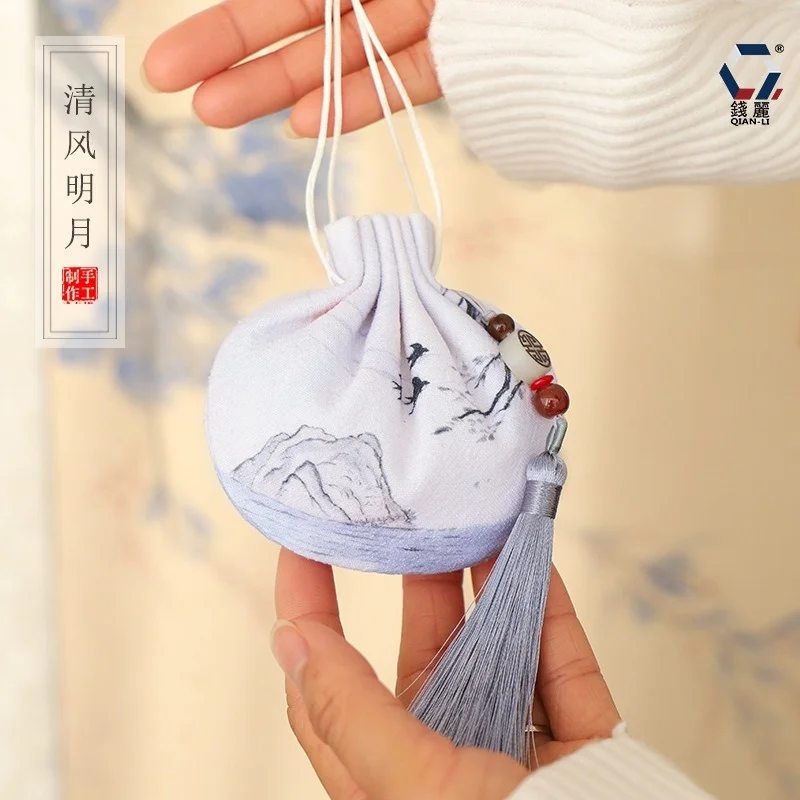 Lotus Embroidery Sachet Cross-stitch Finished Product Stitch Protective Talisman Sachets Antique Ancient Style Hanfu Pendant
