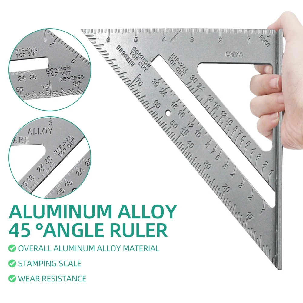 7" British Tripod Aluminium Angle Protractor for Woodworkers Carpenter's Tools 90 Degree Thick Leather Woodworker's Right Angle Angle Measuring Tool