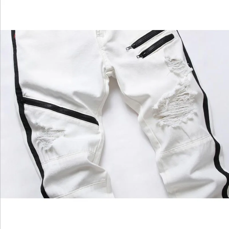 2022 High Street Mens Straight Hole Ripped Jeans Distressed Denim Pants Men Fashion Hip Hop Zipper Designer Cotton Jeans 6