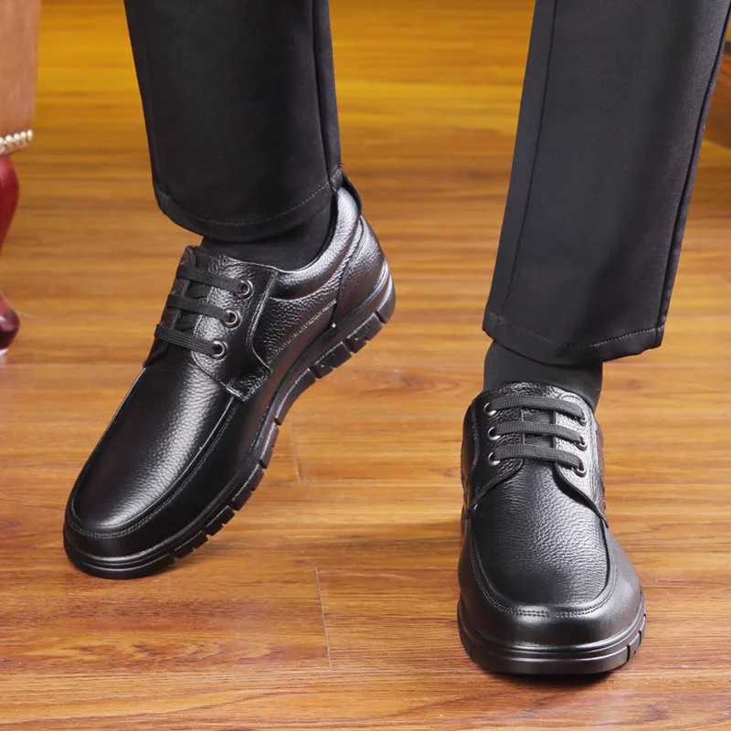Hot Sale Men Genuine Leather Casual Shoes Soft Sole Lace-up Luxury Brand Middle-aged Old Man Dad Lightweight Loafers Shoes 5