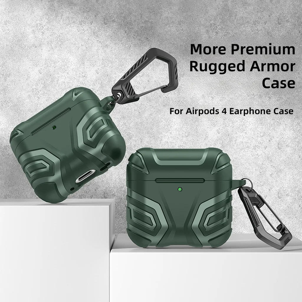 Rugged Armor Shock-Absorbing Earbud Case with Carabiner Attachment