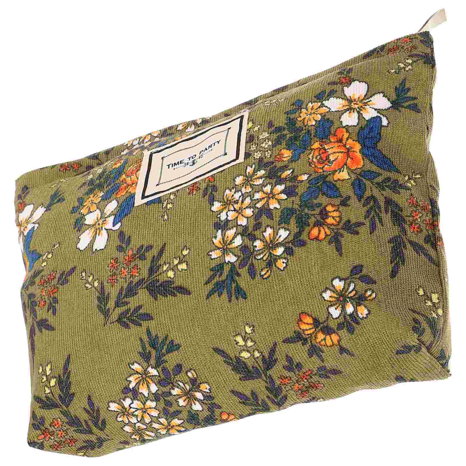 Retro Corduroy Cosmetic Bag Flower Jacquard Fabric Storage Bag Travel Portable Storage Bag Washing Bag Travel MakeUp Bag