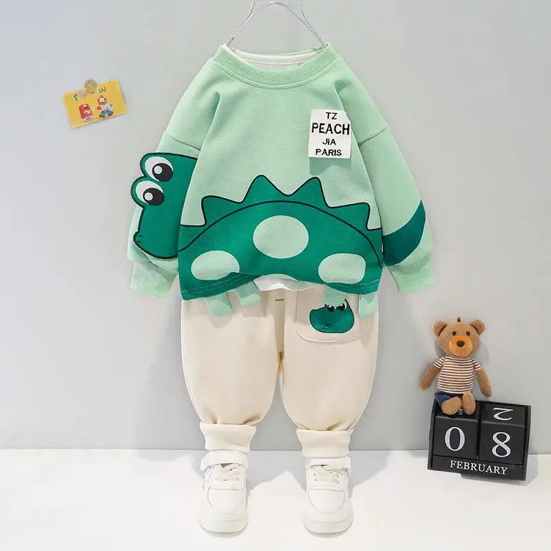 0-4-year-old children's cartoon bodysuit two-piece long sleeve 2025 spring style boys and girls' leisure sports suit baby outfits children tracksuit