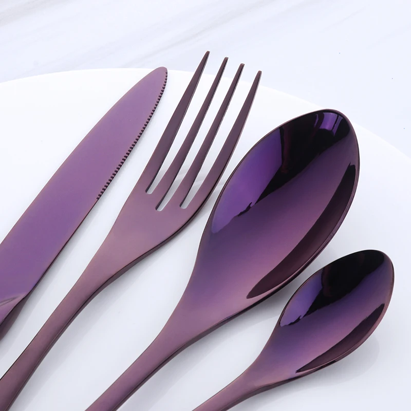 Cutlery set western style cutlery set stainless steel cutlery set 4Pcs purple cutlery set stainless steel blue dinnerware set knife fork table fork black tableware