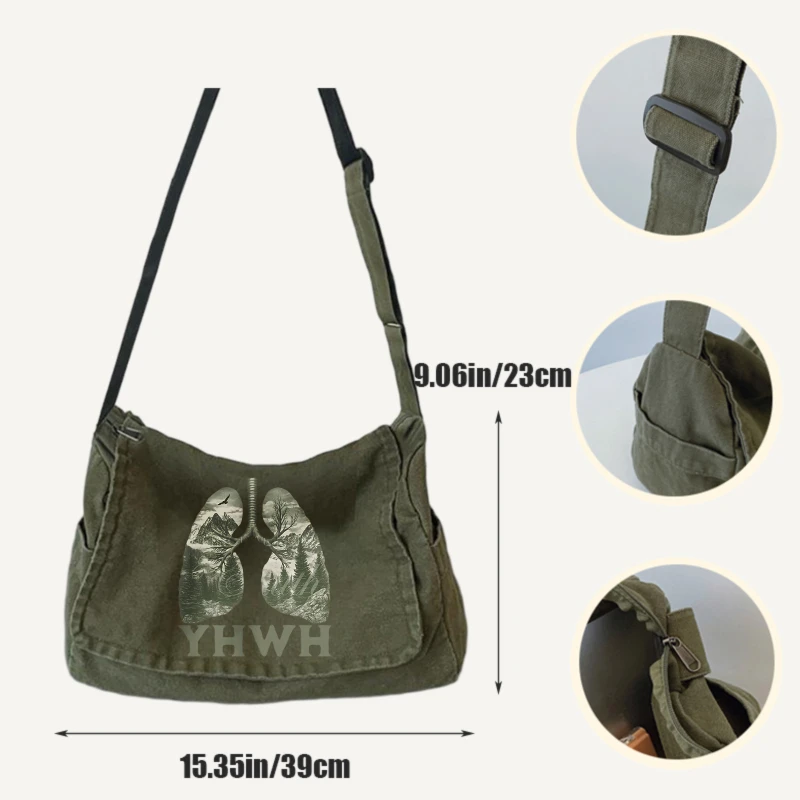Environmental Protection Theme Shoulder Bag With Lungs Print Crossbody Bag For Women Multiple Pockets Bag Unisex Travel