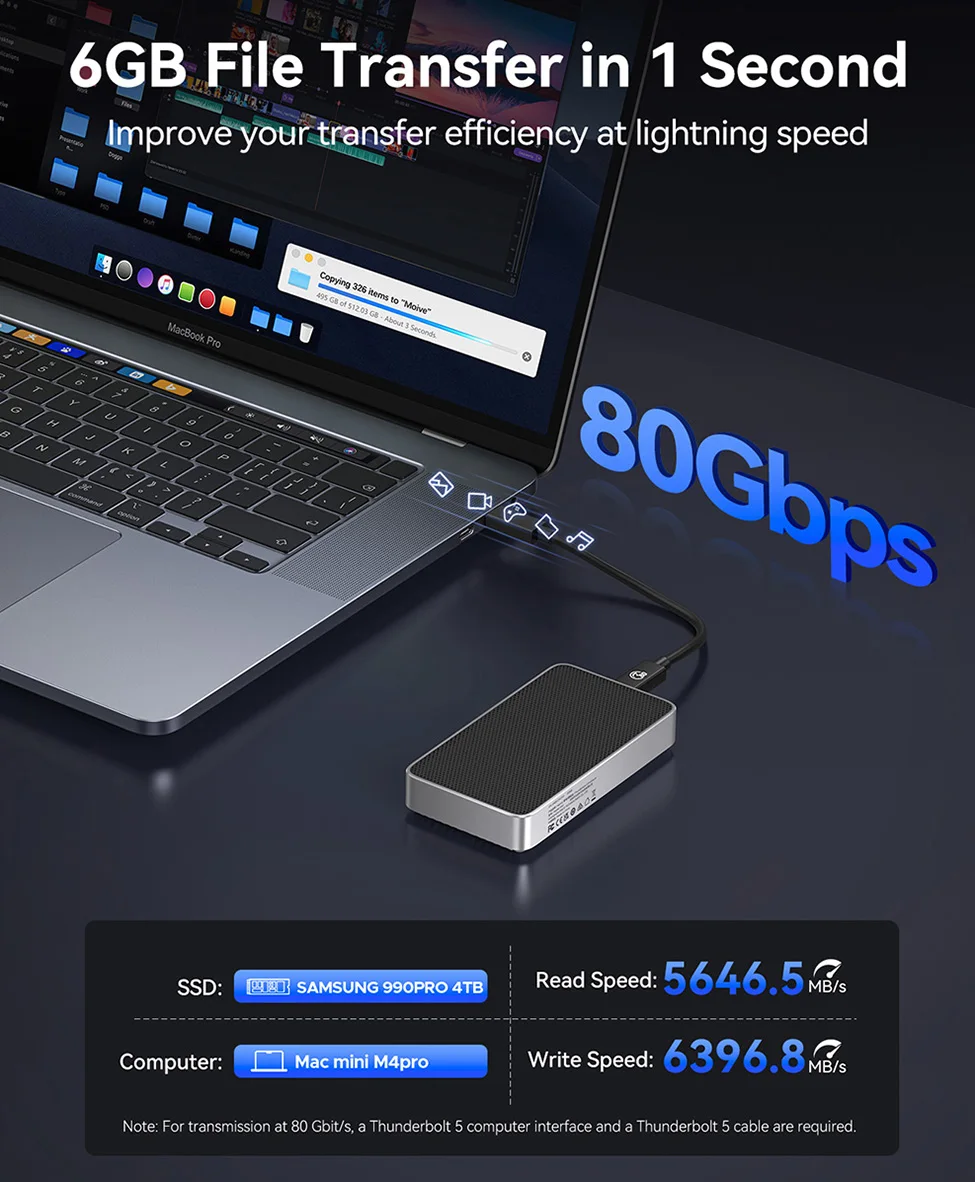 ORICO 80Gbps 외장 SSD 케이스 M.2 NVMe 인클로저 하드 드라이브 스토리지 박스 M-Key 2280 TB5/4/3/USB4용 솔리드 스테이트 드라이브 하우징
