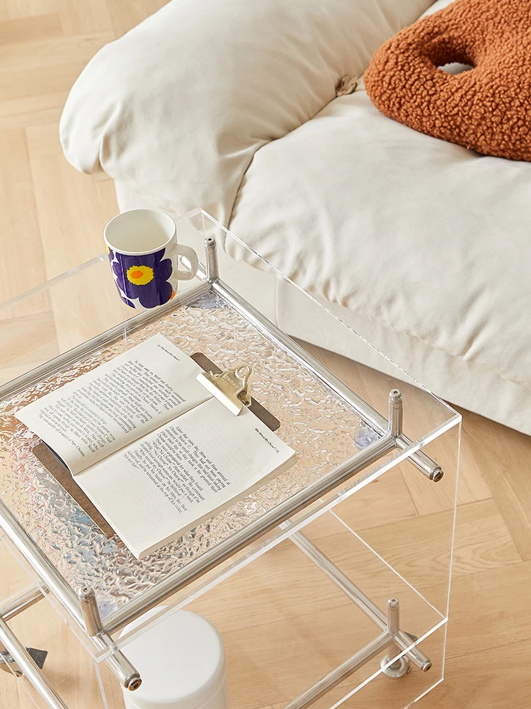 

Скандинавский акриловый Ins боковой прикроватный столик для гостиной прозрачный мобильный средневековый шкаф для хранения