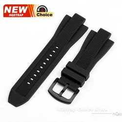 Convex End 13mmx29mm Silicone Strap - Men's Rubber Wristband Accessory - 13mmx29mm (Black Black)