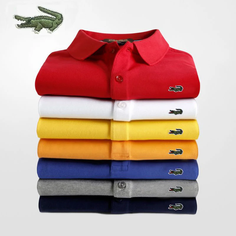 

Мужская приталенная рубашка-поло, Повседневная Деловая брендовая рубашка-поло с отложным воротником и короткими рукавами, с вышивкой, лето ...