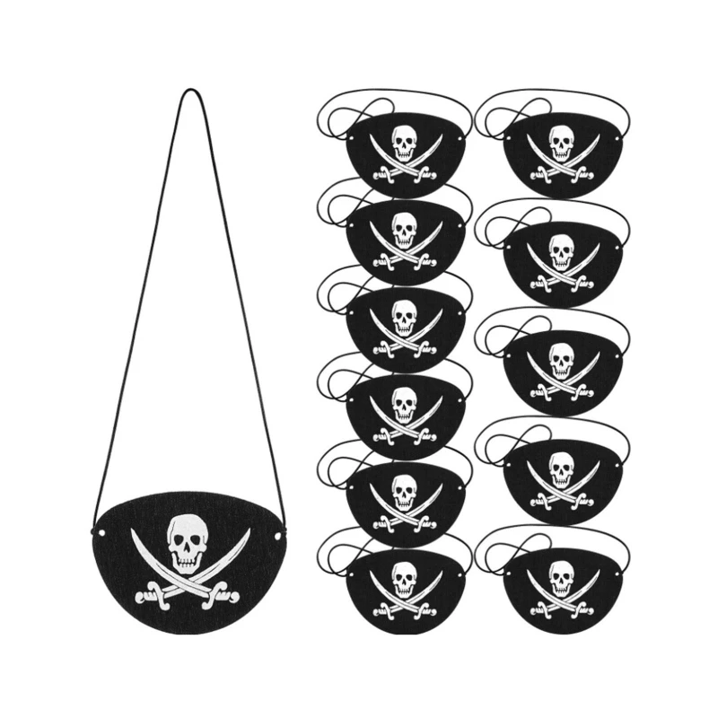 448B 12Pcs Felt Pirate One Eye Patches For Halloween Costume Cosplay Props Captain Theme Party Decoration Kids Birthday Gift