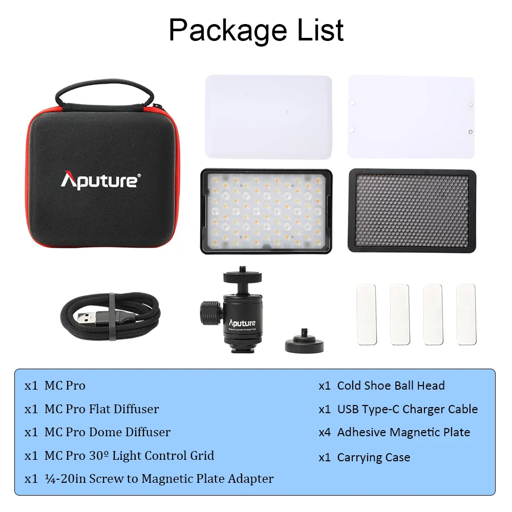 Aputure MC Pro RGBWW LED Video Light 2000K-10000K IP65 Magnetic Attraction Diffuser Photography Lighting for Vlog Photo Studio 6